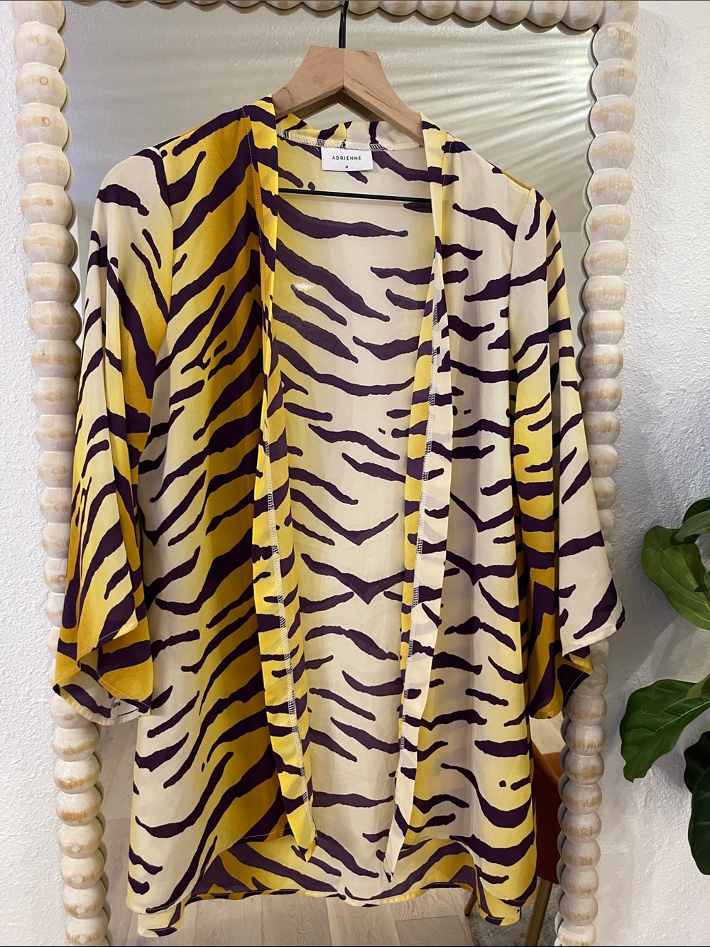 Adrienne Purple And Gold Tiger Stripe Kimono Blouse LSU size medium